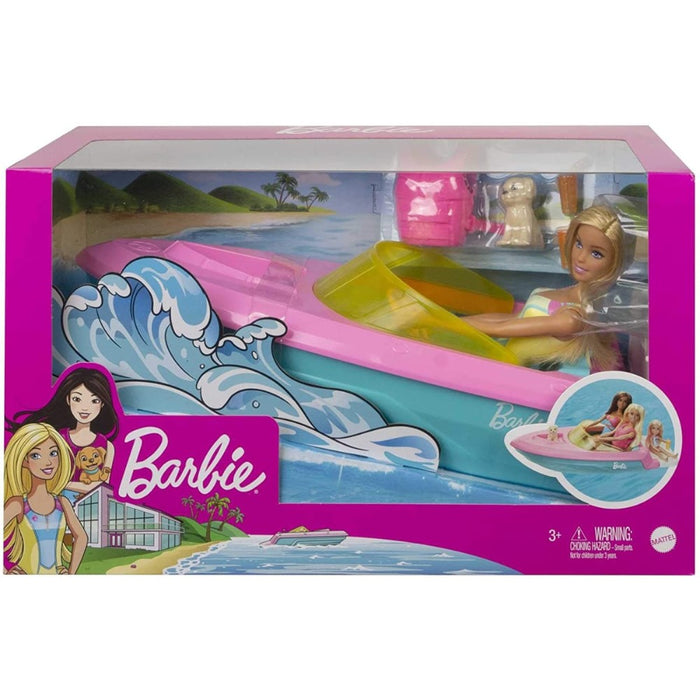 Barbie Bote y Muñeca Con Mascota y Accesorios Acuáticos