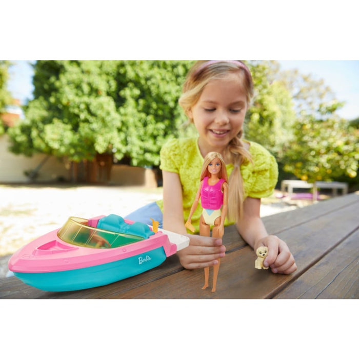 Barbie Bote y Muñeca Con Mascota y Accesorios Acuáticos