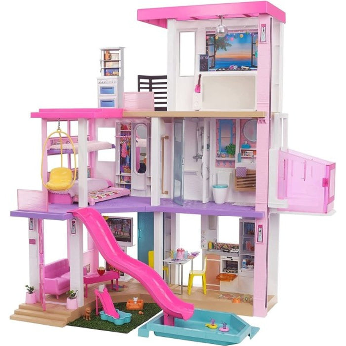 Casa De Los Sueños Barbie Dreamhouse Con 10 Áreas, Elevador, Piscina Con Tobogán Y Más De 75 Accesorios