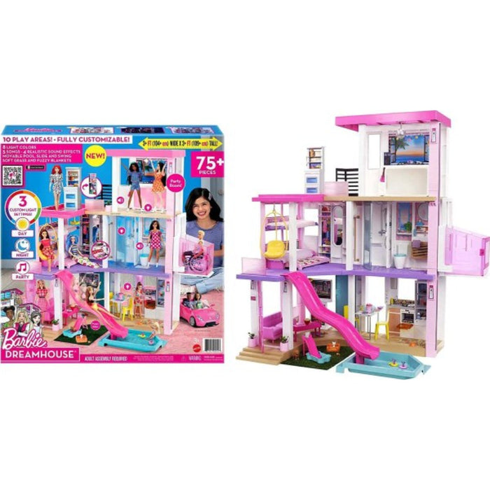 Casa De Los Sueños Barbie Dreamhouse Con 10 Áreas, Elevador, Piscina Con Tobogán Y Más De 75 Accesorios